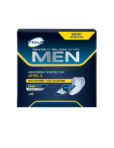 TENA MEN SECURE ABSORPTION PROTECTORS LEVEL 2, 10 PADS